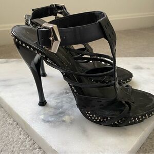 BCBG black  leather heels with silver studs detail